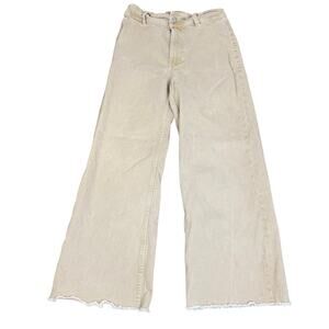 Mango MNG Catherine Wide Leg High Rise Denim Jeans Raw Hem Size Women's 6
